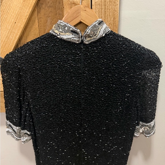 Vintage Oleg Cassini mini black tie sequin dress - Picture 3 of 7